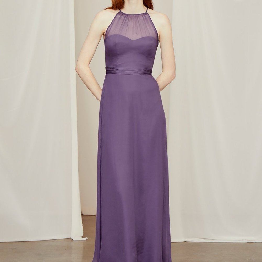 Amsale Navy Silk Chiffon Bridesmaid Dress